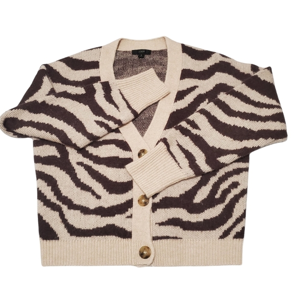 J.Crew Ribbed V-neck cardigan sweater in zebra stripe Knitted Wool Alpaca S - Picture 11 of 13